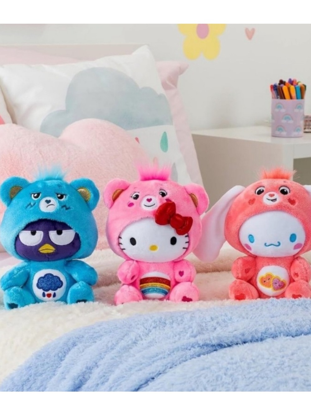 New Hello Kitty x Care Bears 3 Plush Set Grumpy Cheer